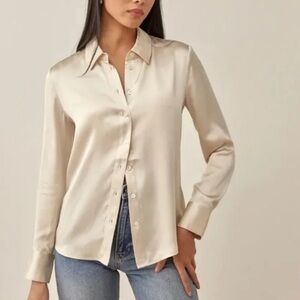 Reformation Cream Satin Blouse